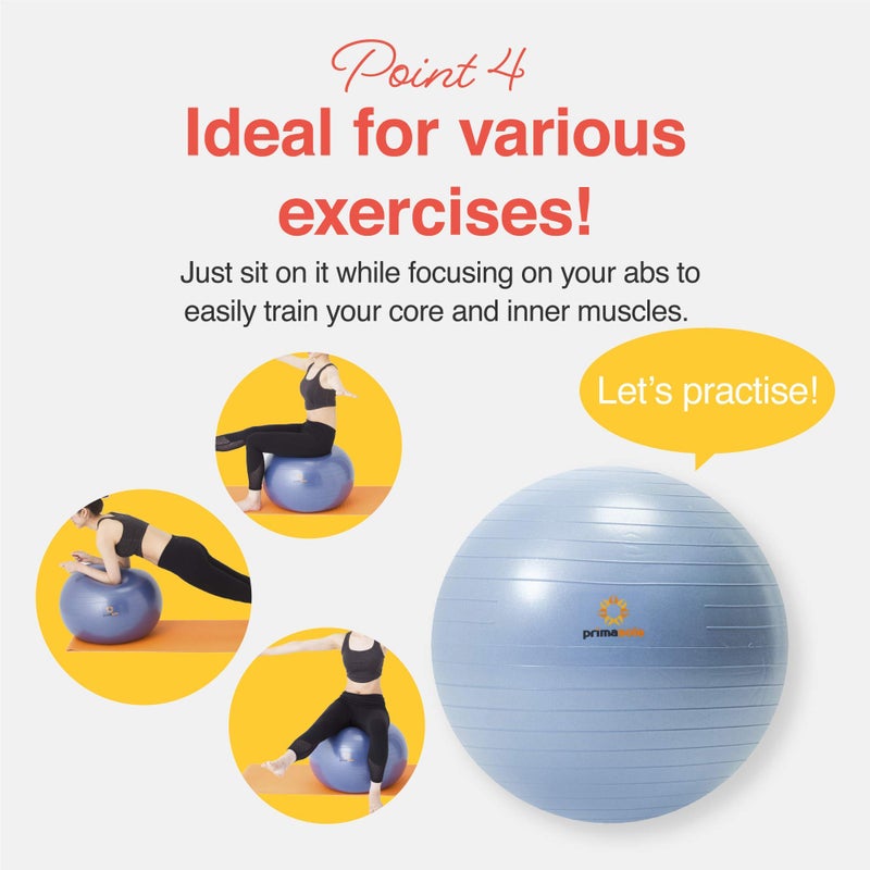 PRIMASOLE Exercise Ball for Balance Stability Fitness Workout Yoga Pilates at Home Office & Gym 45cm Pale Gray - Image 5